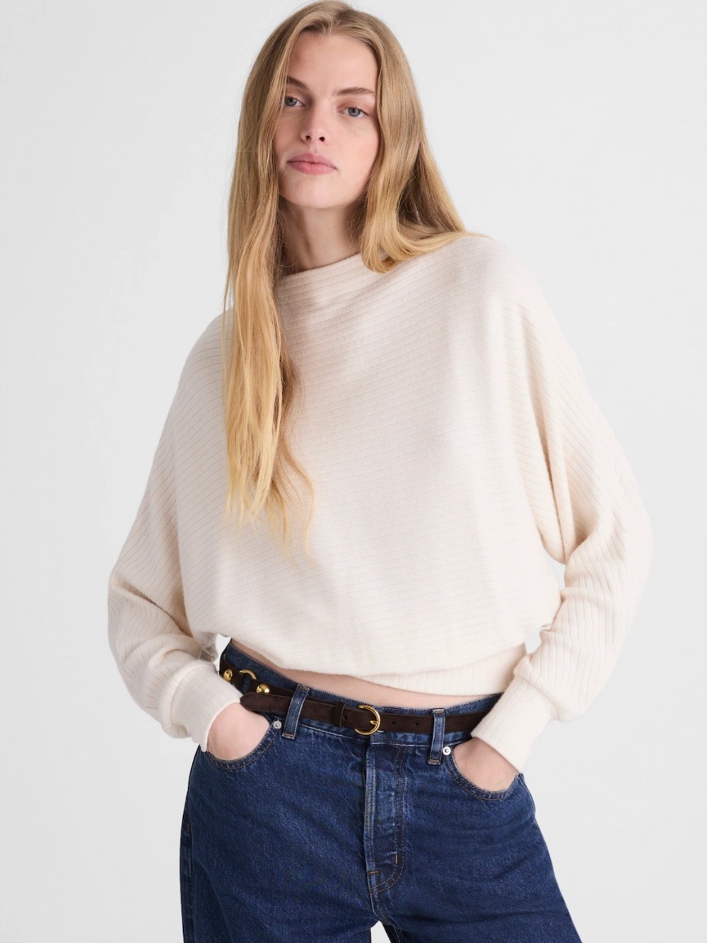 Madewell antique cream Mockneck Dolman-Sleeve Top